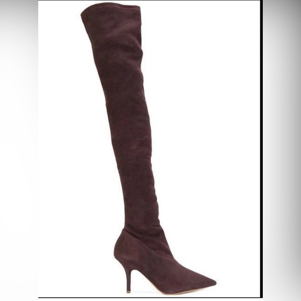 YEEZY OVER THE KNEE SUEDE BOOTS BURGUNDY COLOR